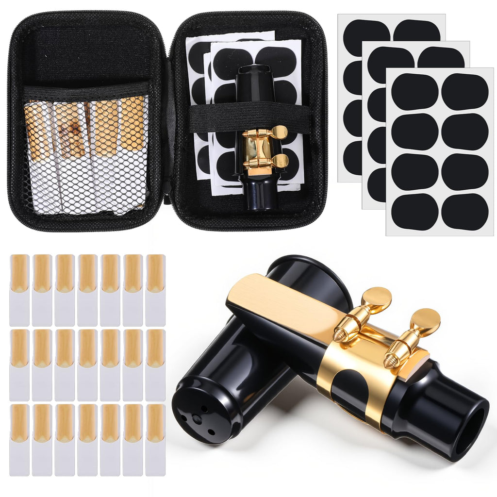 Alto Saxophone Mouthpiece Kit with Ligature, Cap, 21 Reeds, Pads and Storage Case J164