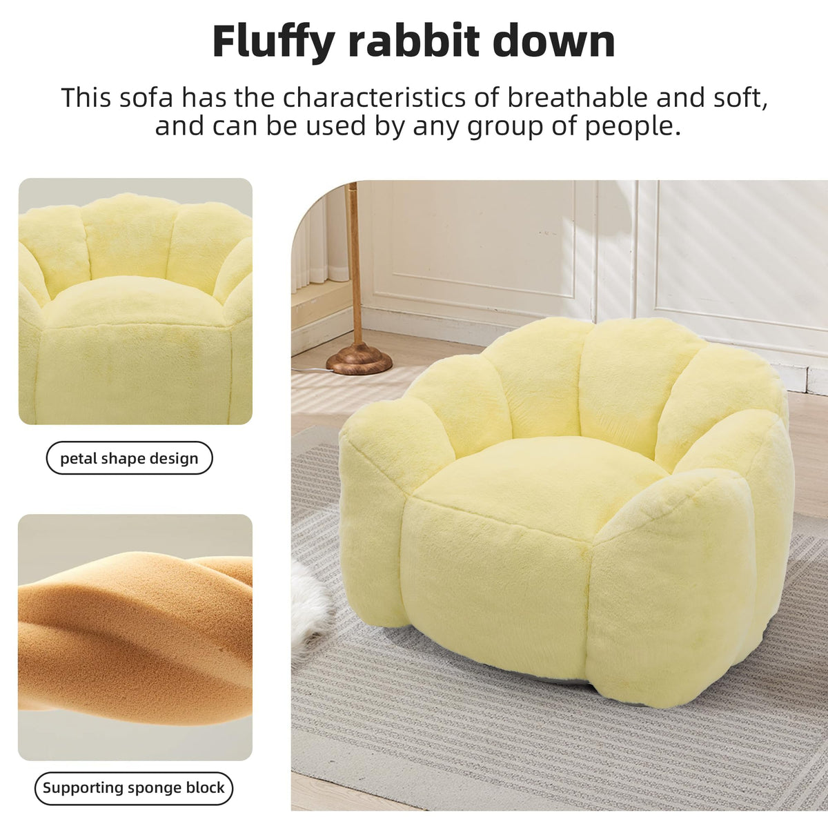 Large Yellow Faux Fur Bean Bag Chair B109853