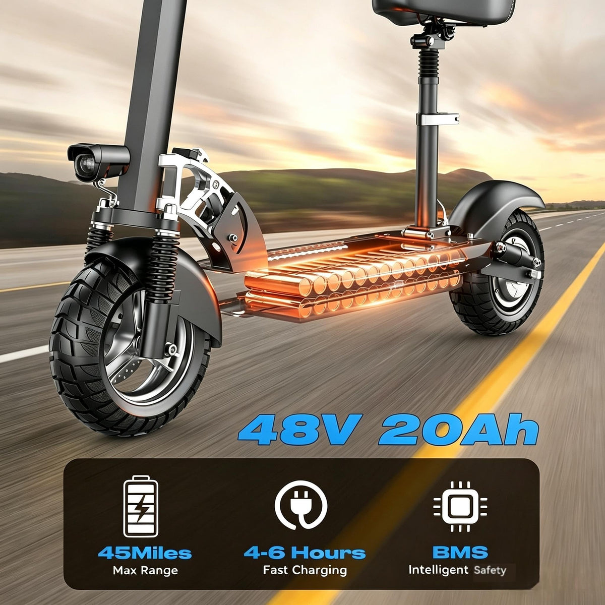 800W 45 Mile Range 25 Mph Foldable Electric Scooter with Seat F927691