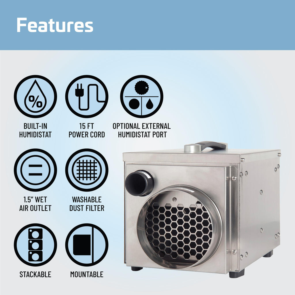 50 Pint Portable Desiccant Dehumidifier Stainless Steel H876