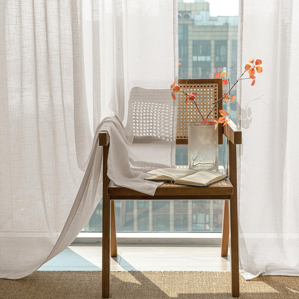 Natural White Semi Sheer Linen Curtains 120 inch 2 Panels X220