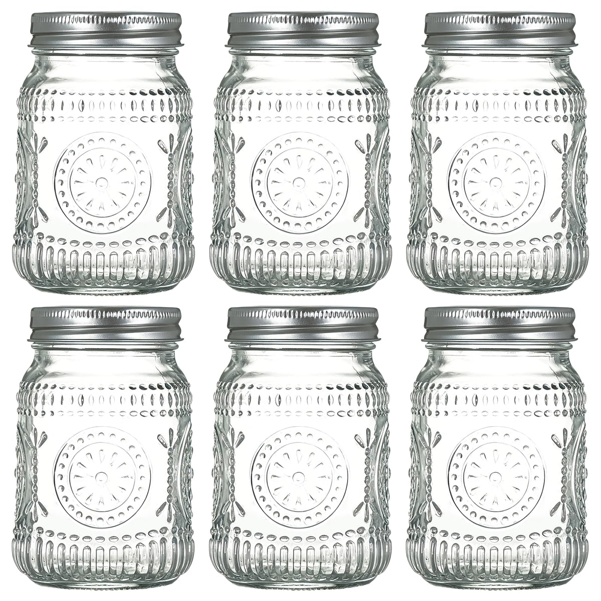 6-Pack Glass Mason Jars 16 oz Wide Mouth Canning Jars P58136