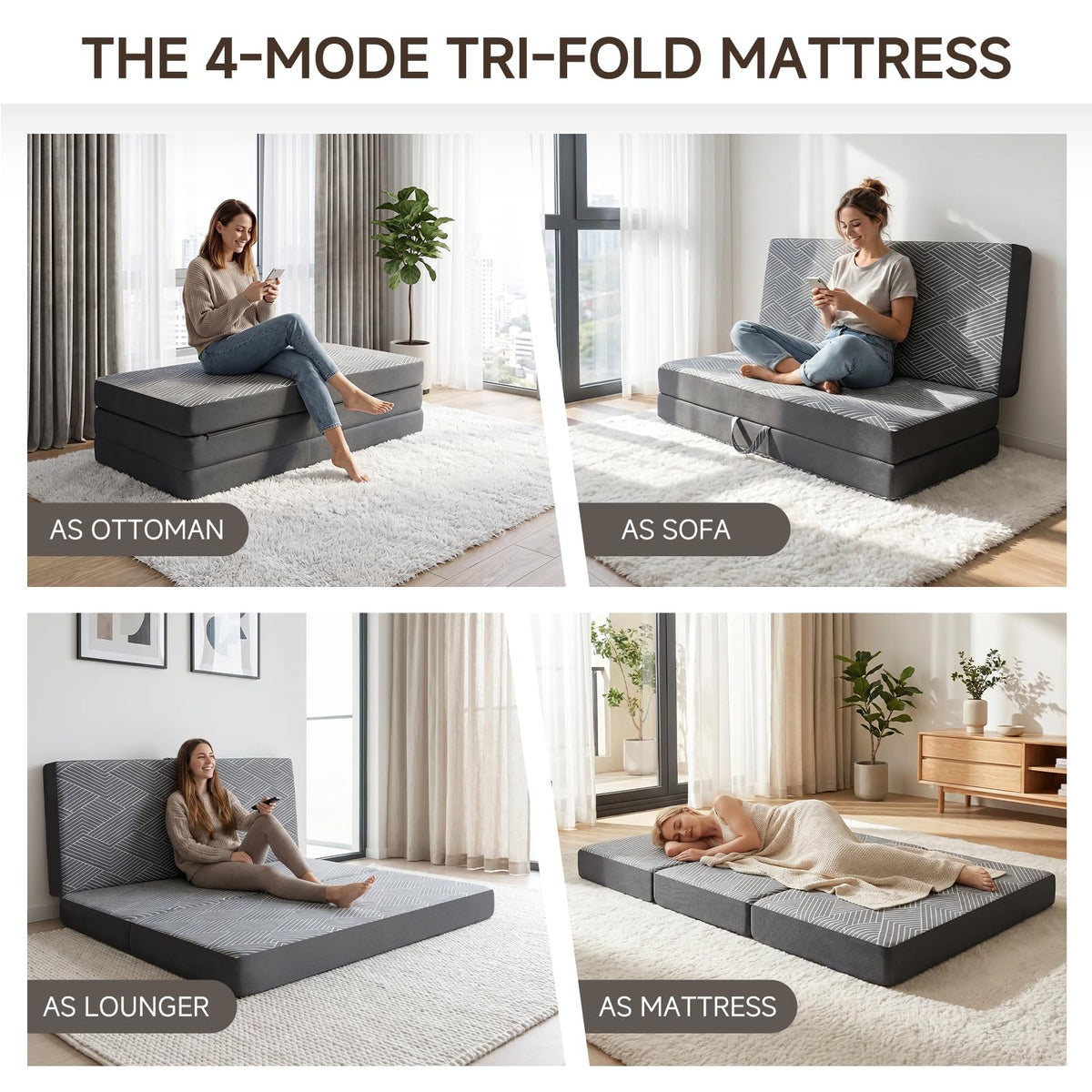Memory Foam Tri Folding Mattress Twin Size 4 Inch Q105692