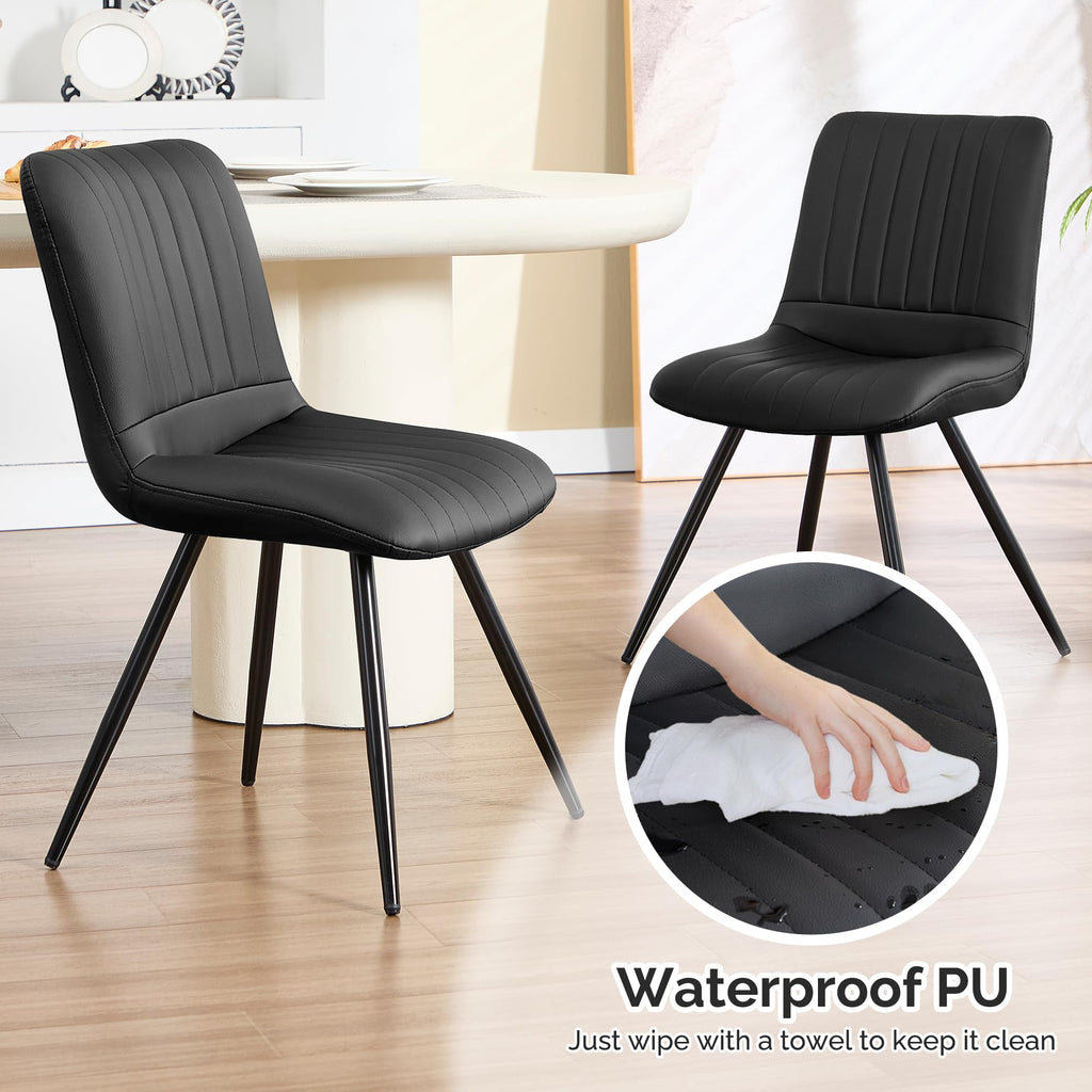 Black Dining Chairs Set of 4 PU Leather Metal Legs L861725