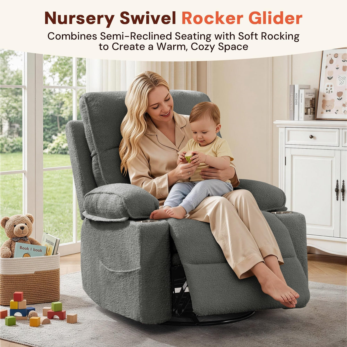 360° Swivel Rocker Recliner Chair with Cup Holders X241