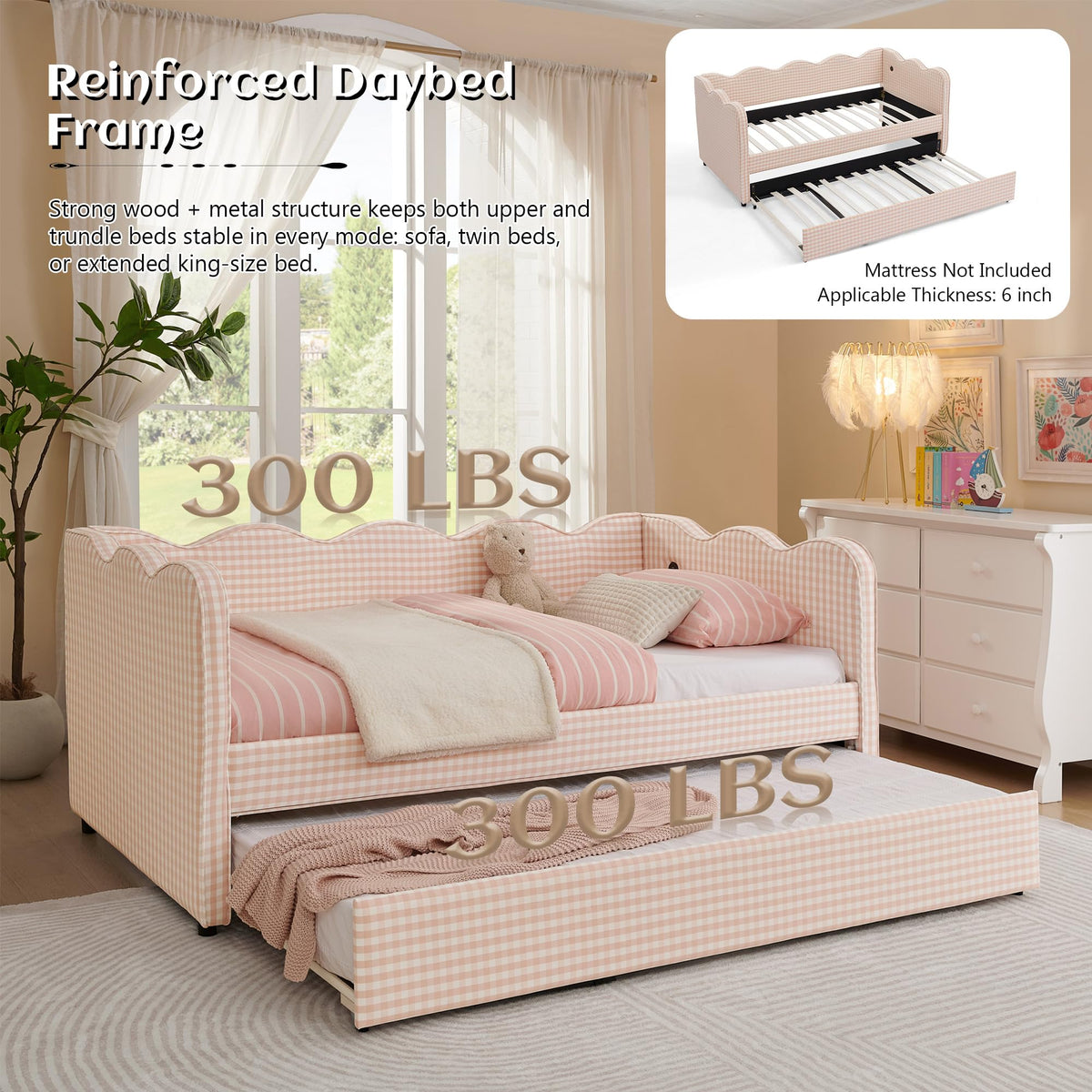 Twin to King Upholstered Daybed with Pop Up Trundle Bed Z243