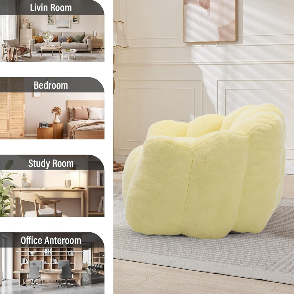 Large Yellow Faux Fur Bean Bag Chair B109853
