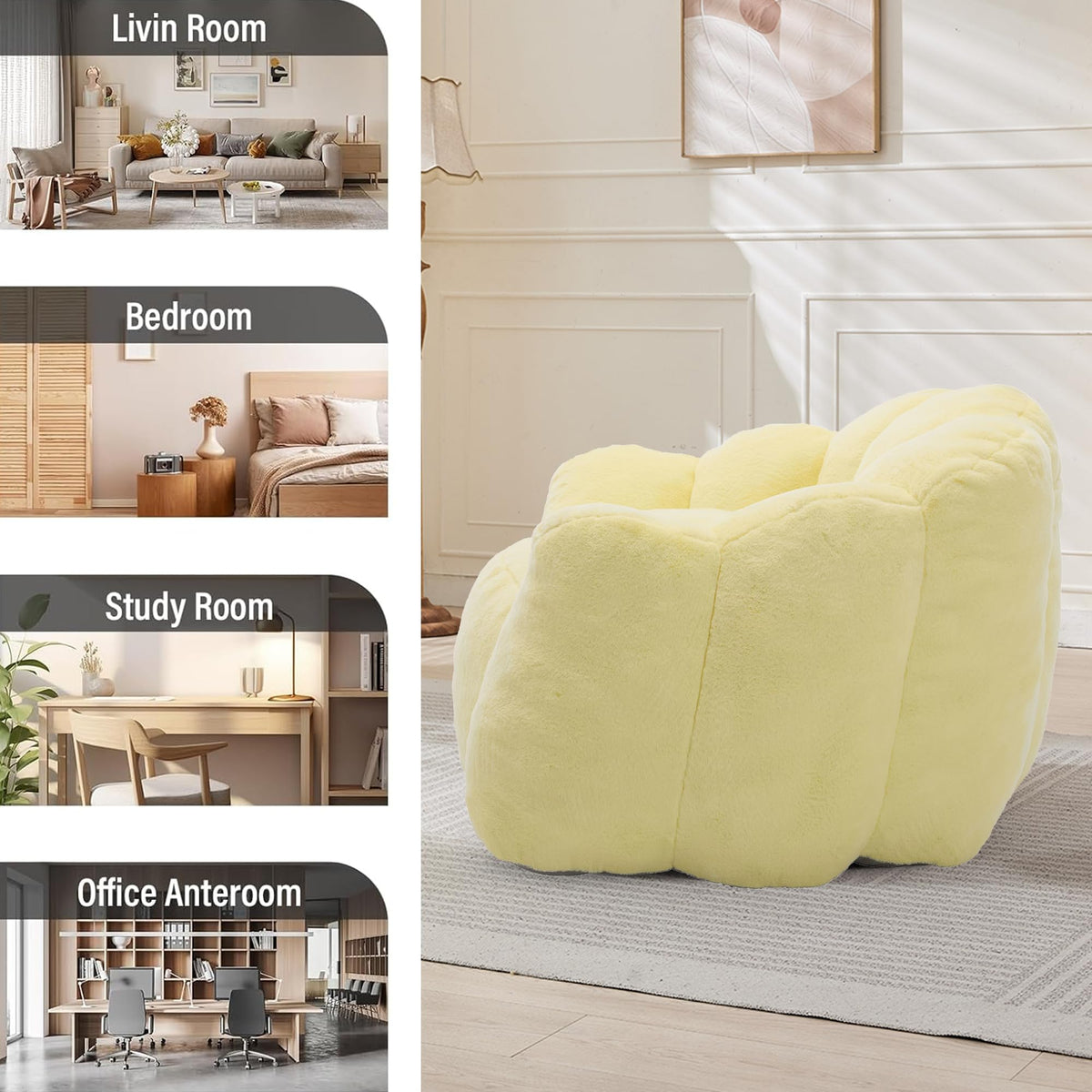 Large Yellow Faux Fur Bean Bag Chair B109853
