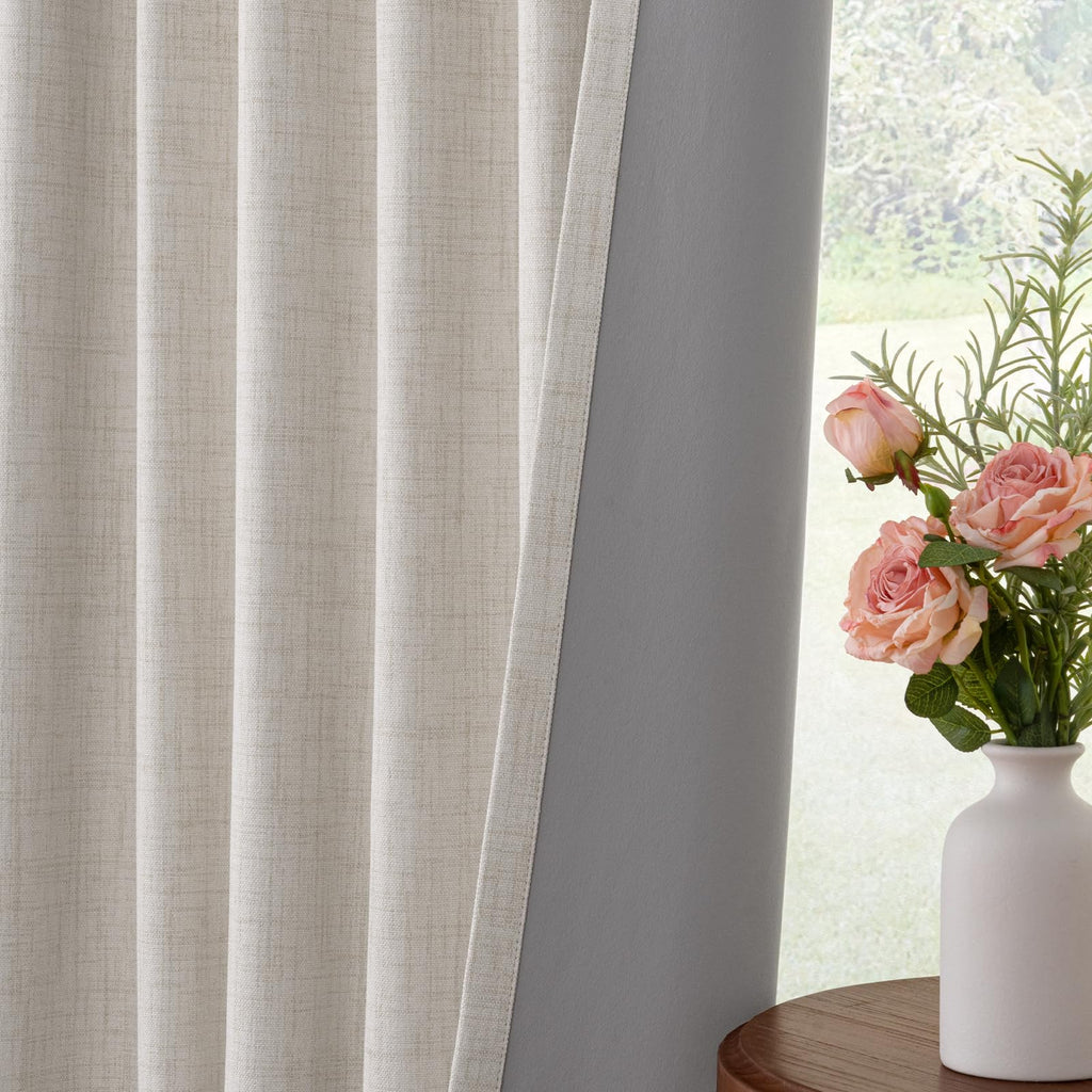 Linen Textured 100% Blackout Sliding Door Curtains 102x84 Beige V846