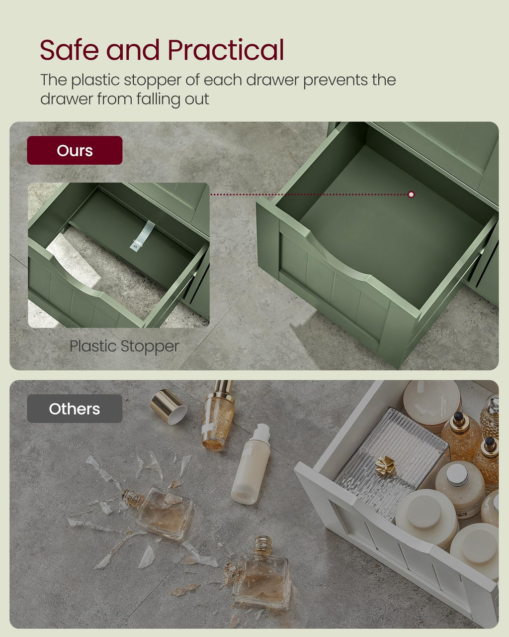 Forest Green 3 Drawer Bathroom Floor Storage Cabinet Z5270