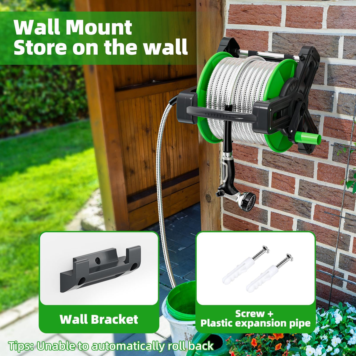 Portable 75ft Stainless Steel Garden Hose Reel H731