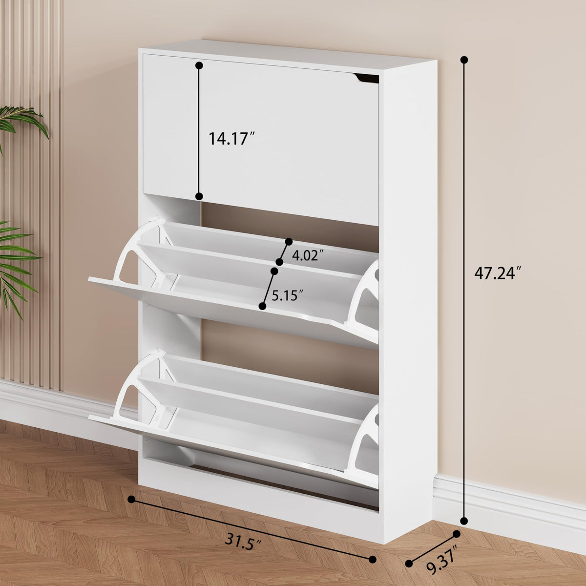 White 3 Flip Drawer Wood Shoe Storage Cabinet Q738436