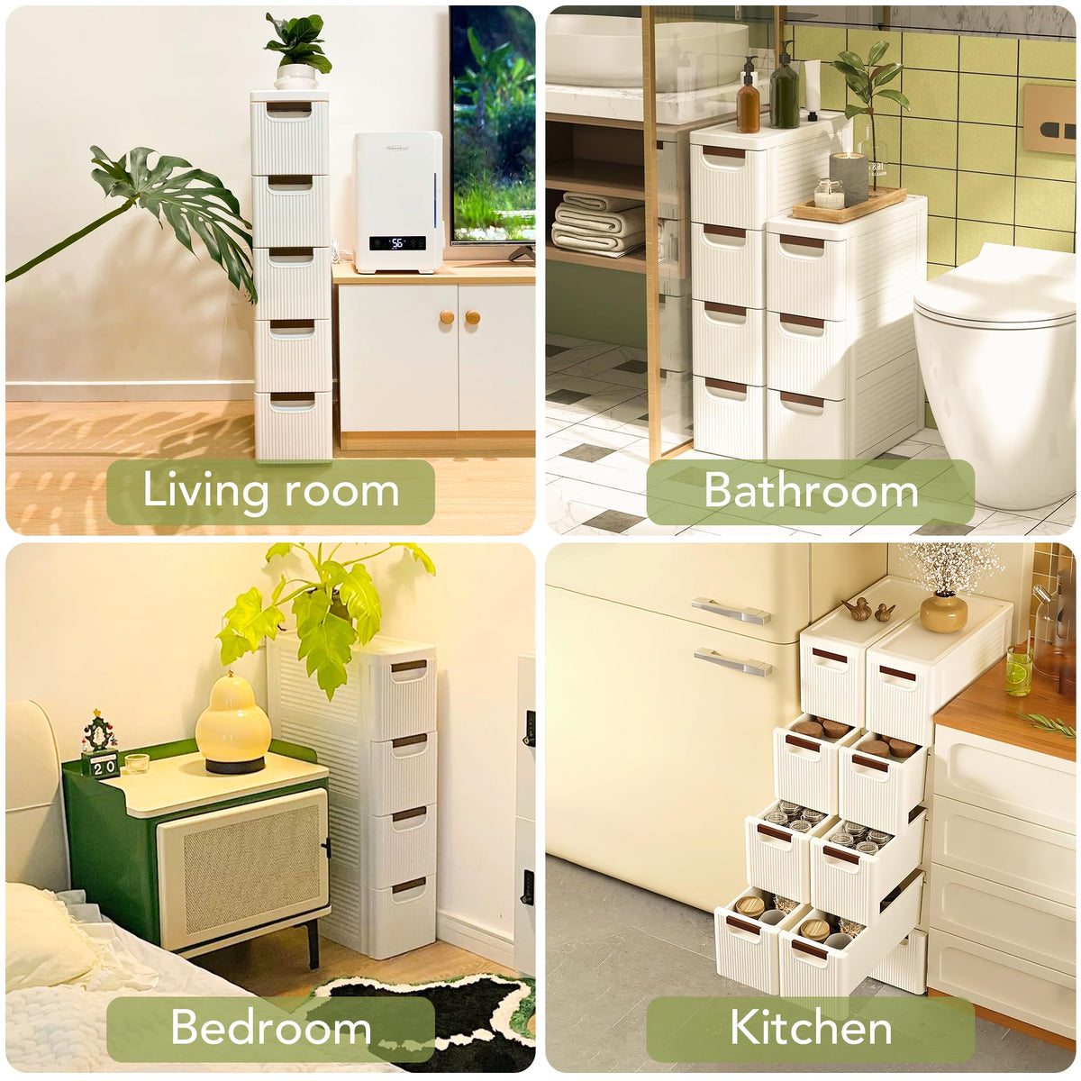 White 3 Drawers Narrow Plastic Bathroom Storage Cabinet Y361