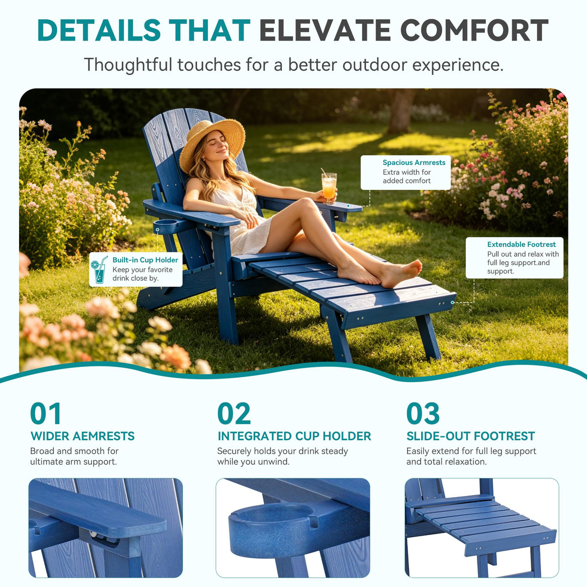 Blue Adjustable Adirondack Chairs with Footrest Set of 2 M631