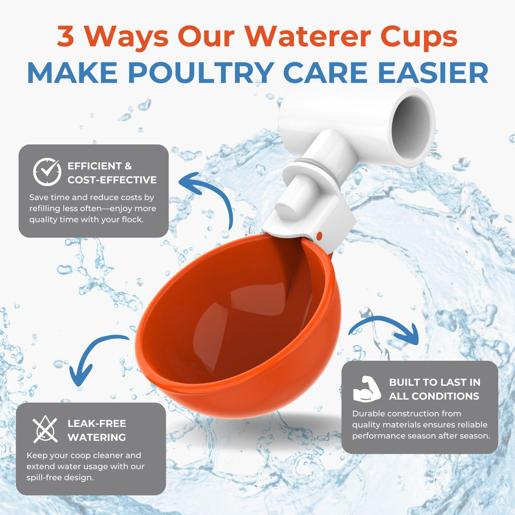 Large Automatic Chicken Waterer Cups with 1/2" PVC Tee Fittings 5-Pack A8488