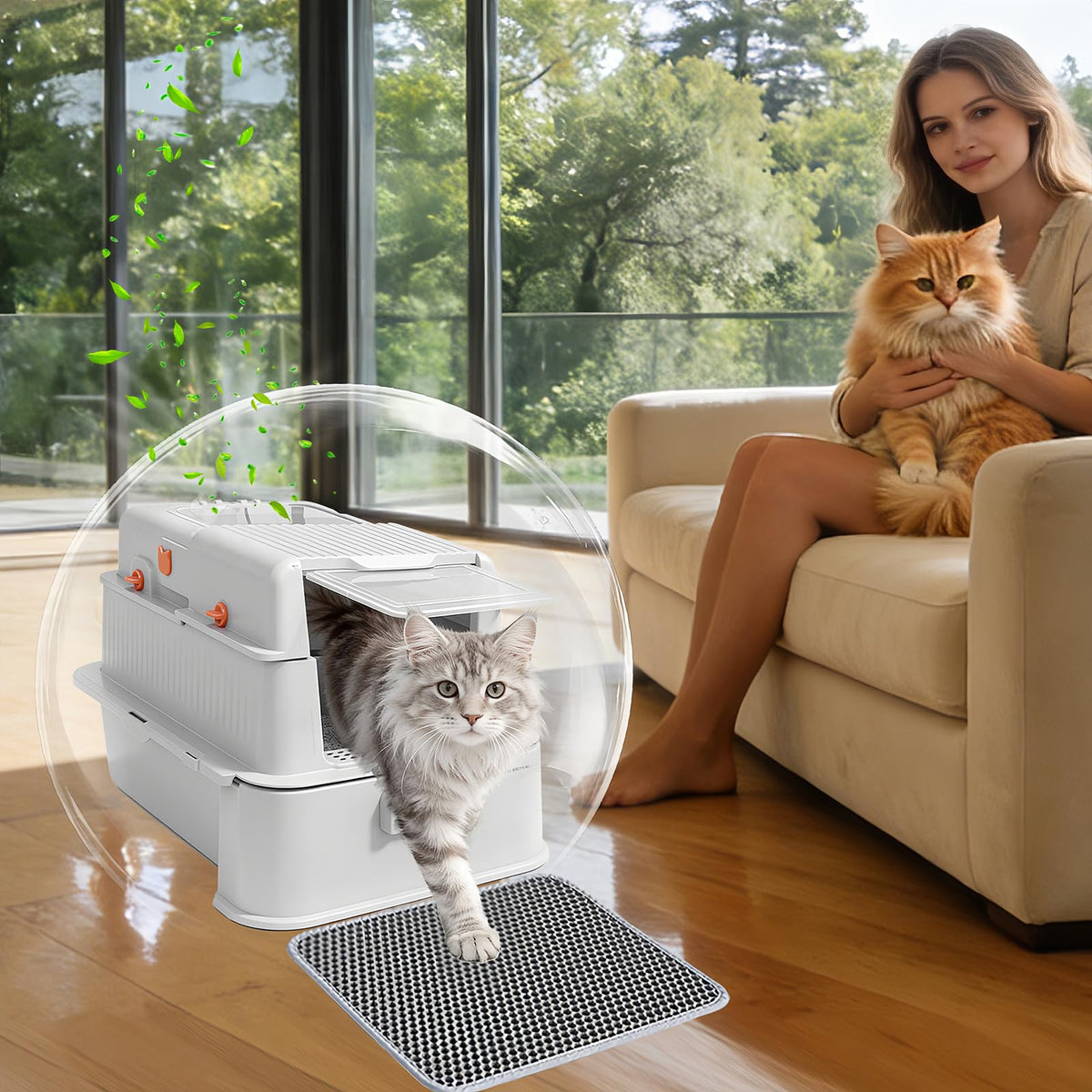 Enclosed Stainless Steel Cat Litter Box with Drawer B851539