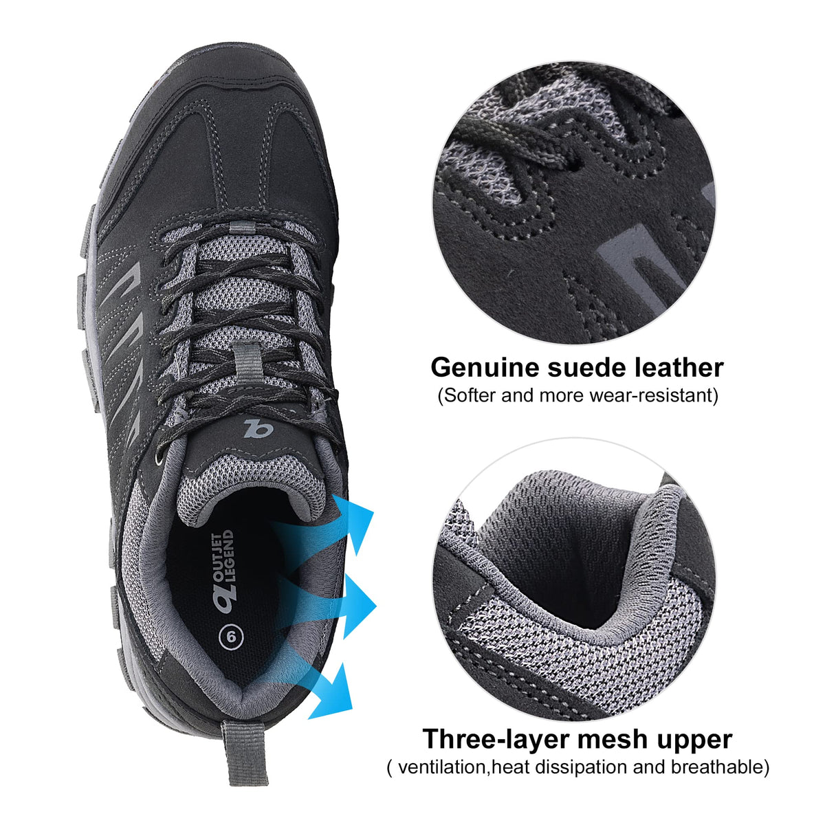 Men's Waterproof Leather Low Top Hiking Shoes D248
