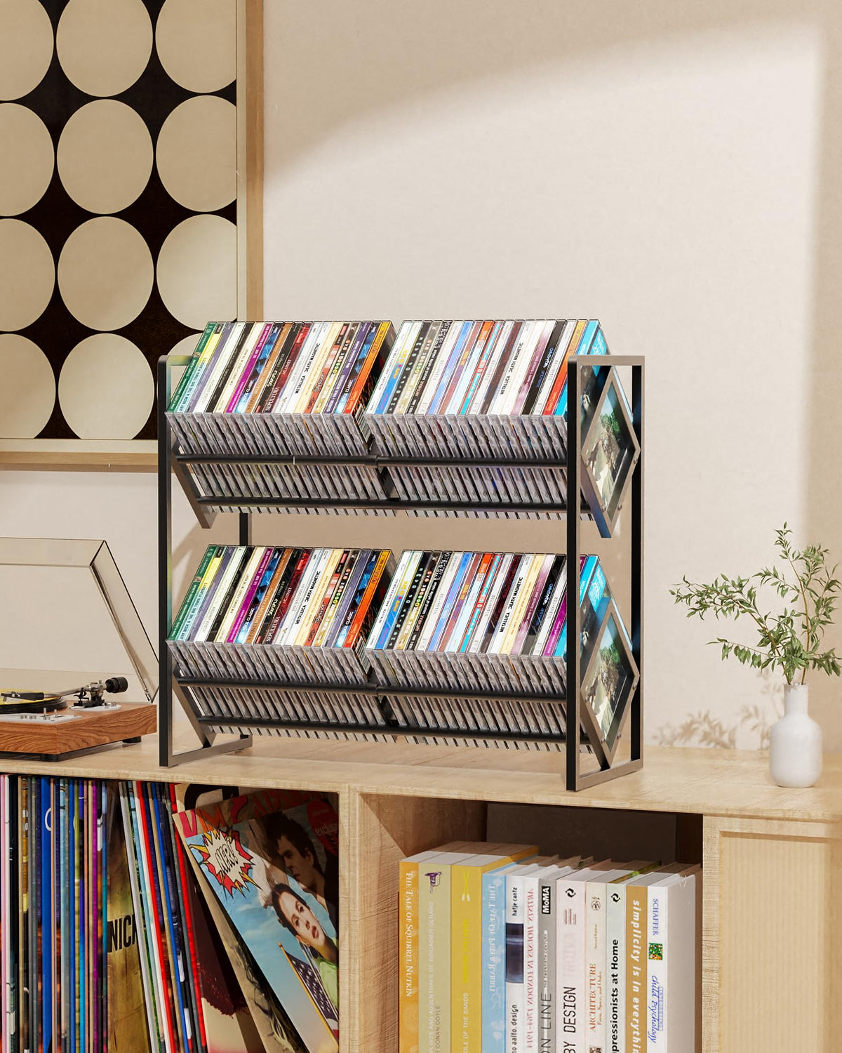 2-Tier Metal CD Storage Shelf with Adjustable Divider W749
