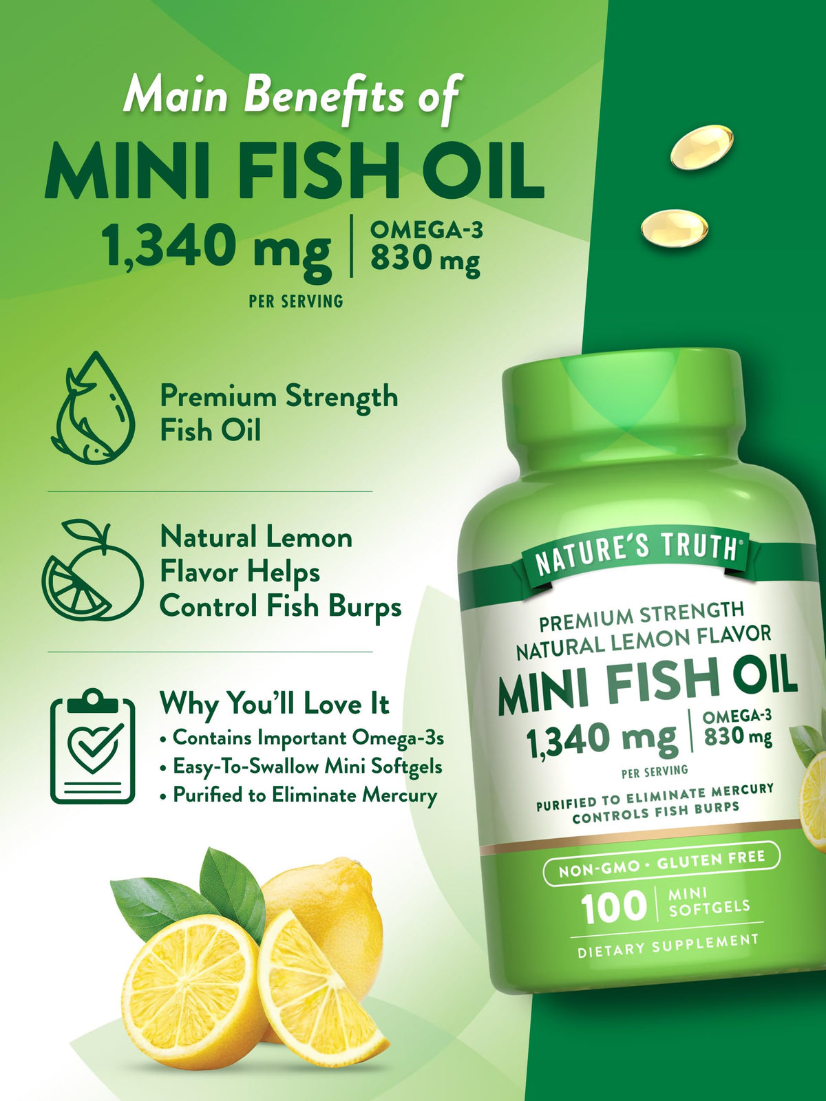 Fish Oil Omega 3 1340 mg 100 Softgels D627374