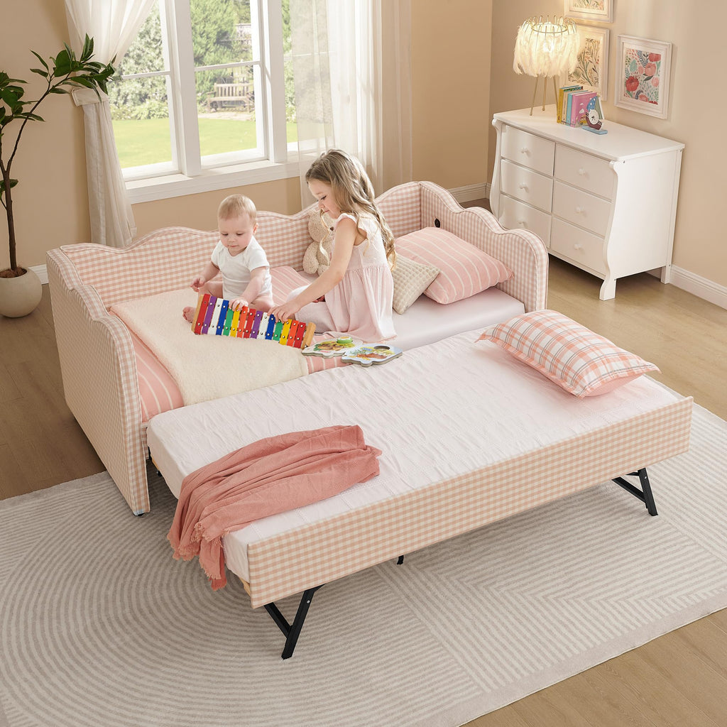 Twin to King Upholstered Daybed with Pop Up Trundle Bed Z243