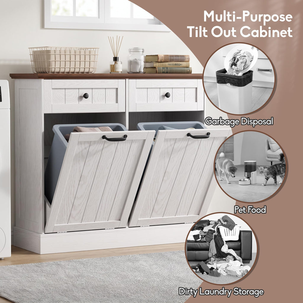 White 2x10 Gallons Tilt Out Trash Can Cabinet F11292