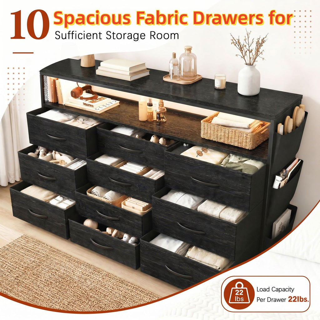 10 Drawer Dresser with LED Lights & Power Outlets H691951