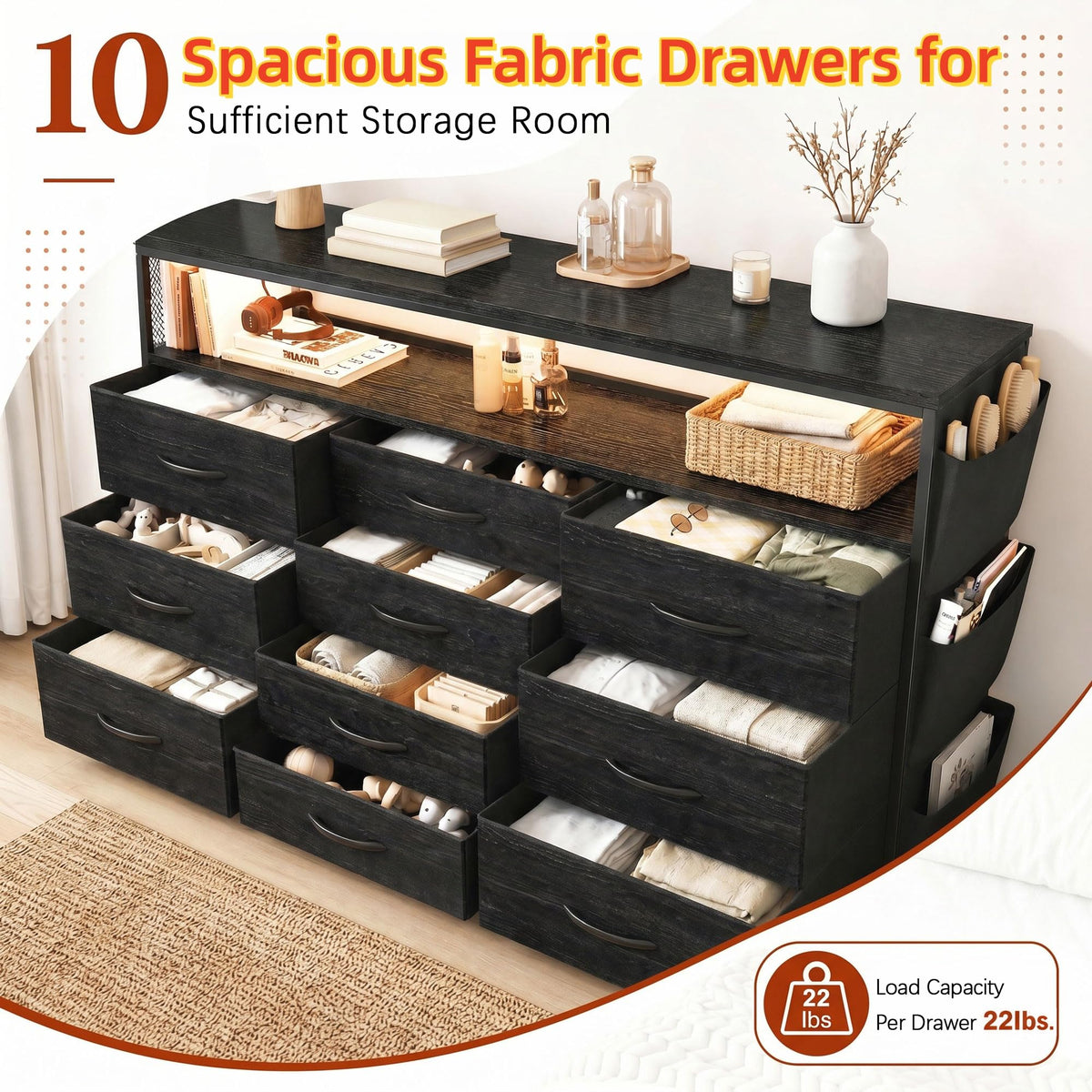 10 Drawer Dresser with LED Lights & Power Outlets H691951