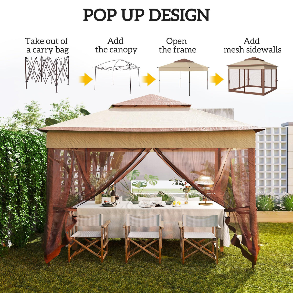 11' x 11' Pop Up Canopy with Removable Zipper Netting F1274