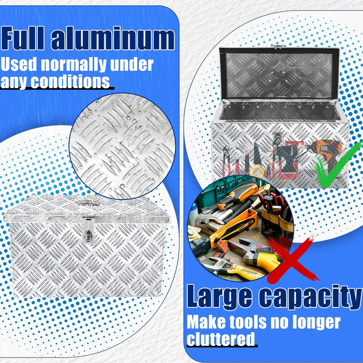 16 Inch Aluminum Waterproof Truck Bed Toolbox with Lock and Keys Y38529