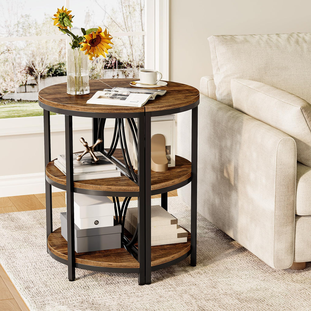 Half Round 3-Tier Narrow Side Table with Metal Frame I768370