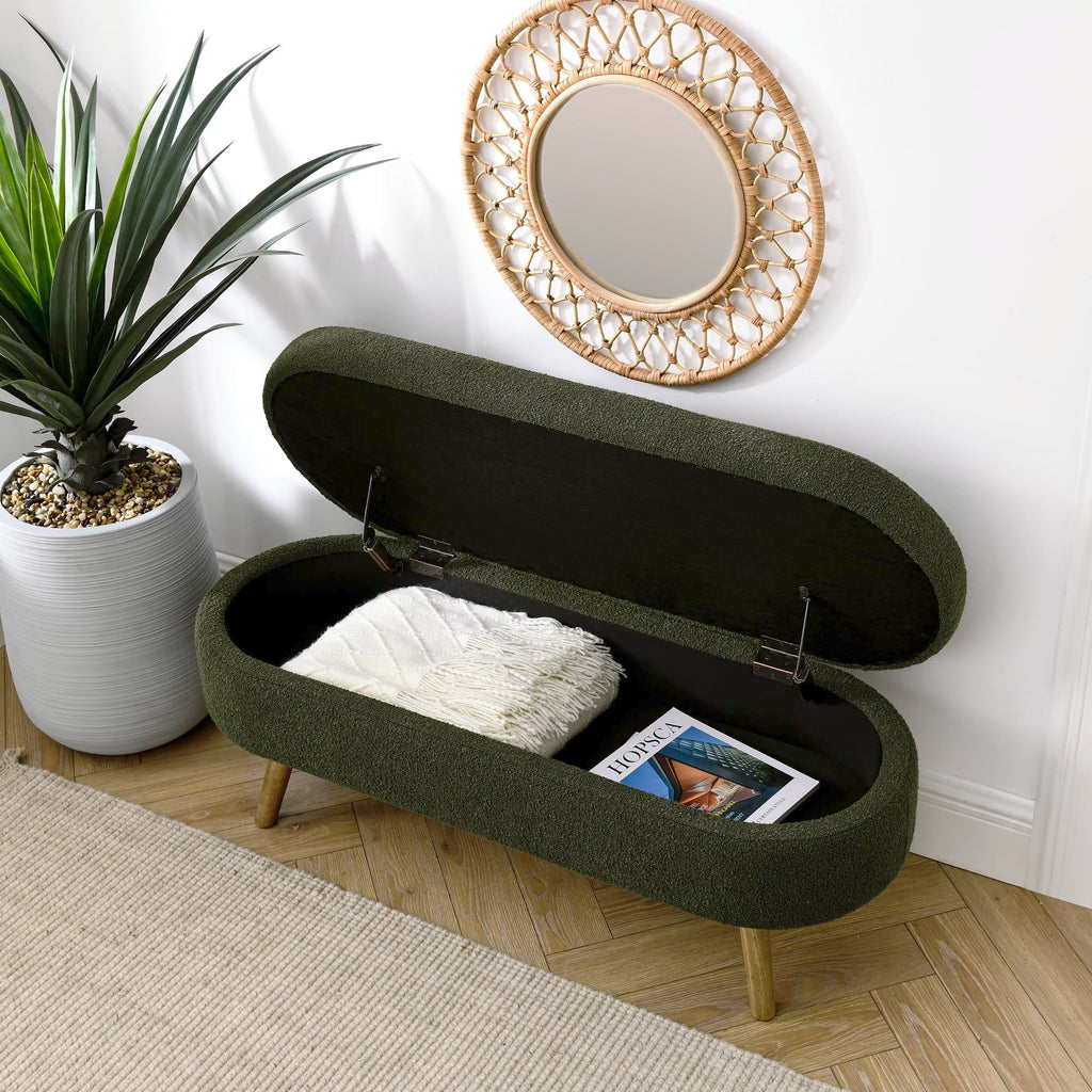 Oval Storage Bench with Rubber Wood Legs Green C58846