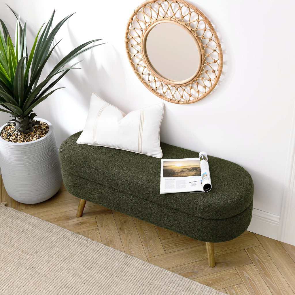 Oval Storage Bench with Rubber Wood Legs Green C58846