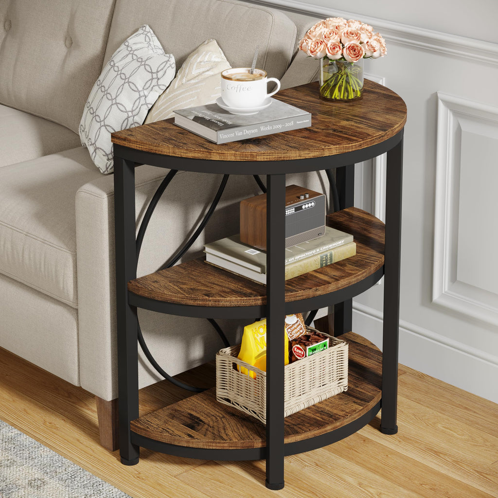 Half Round 3-Tier Narrow Side Table with Metal Frame I768370