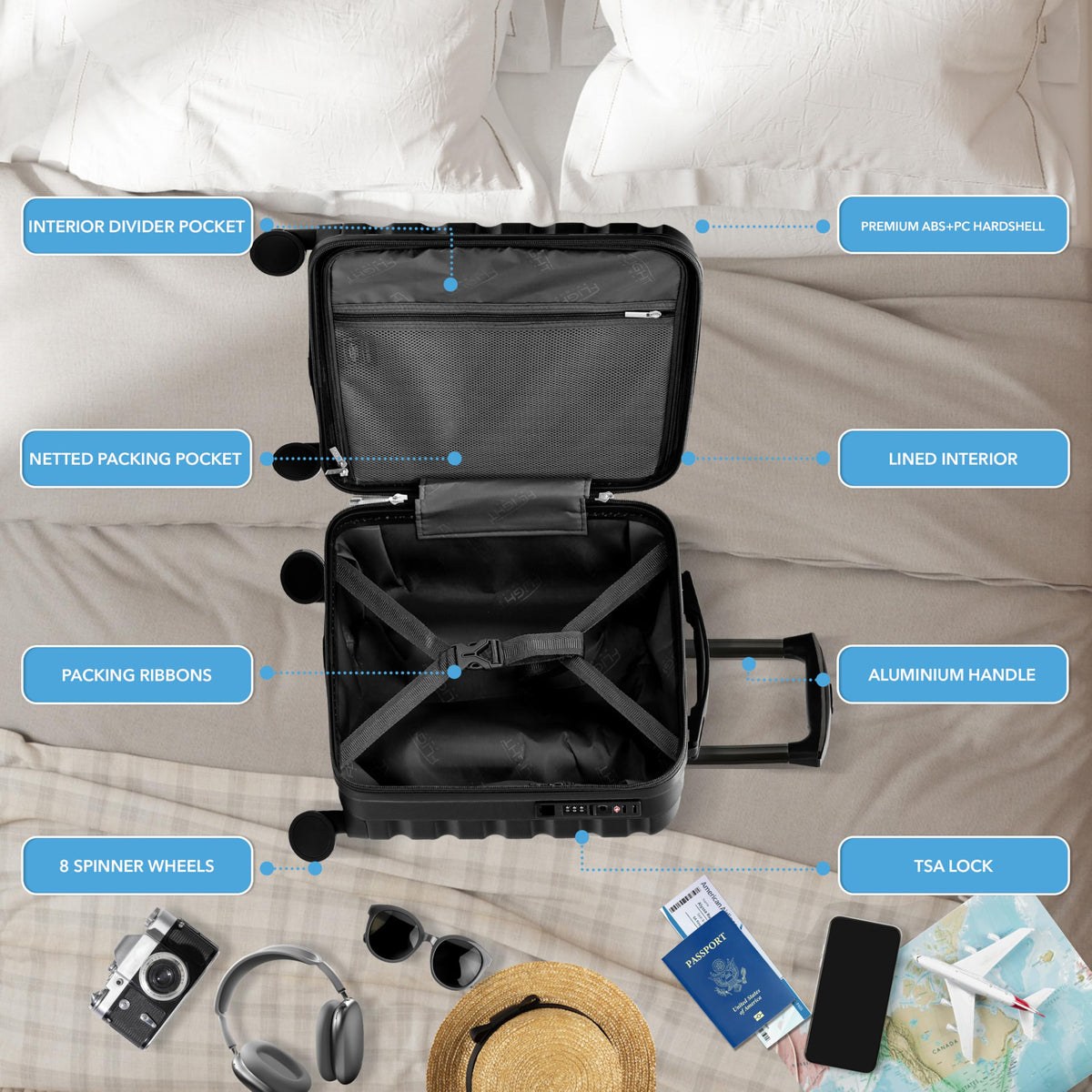 18x14x8" Hardside Carry On Suitcase with TSA Lock & USB Port R27395