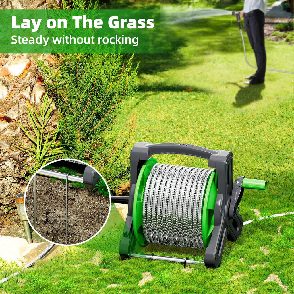 Portable 75ft Stainless Steel Garden Hose Reel H731