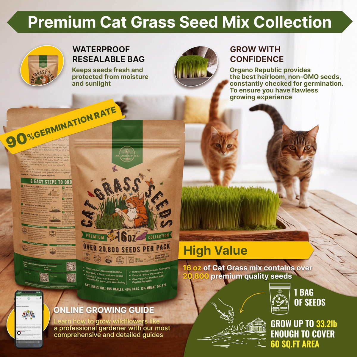 Cat Grass Seeds Mix 16 oz Non-GMO Heirloom L480142
