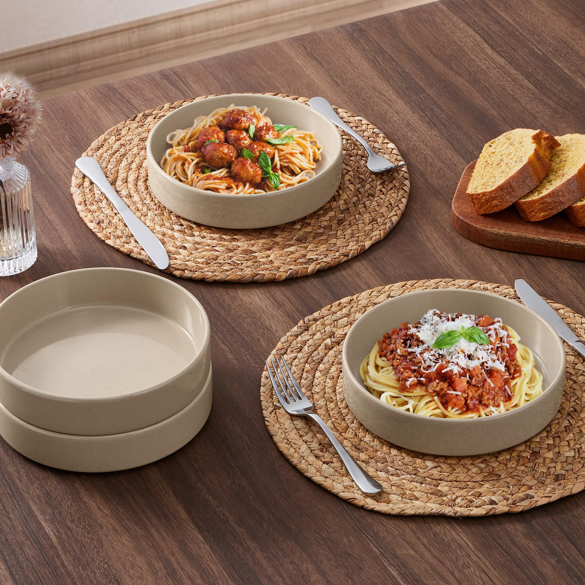 Stoneware Dinnerware Set with Pasta Bowls, Set of 4 R171402
