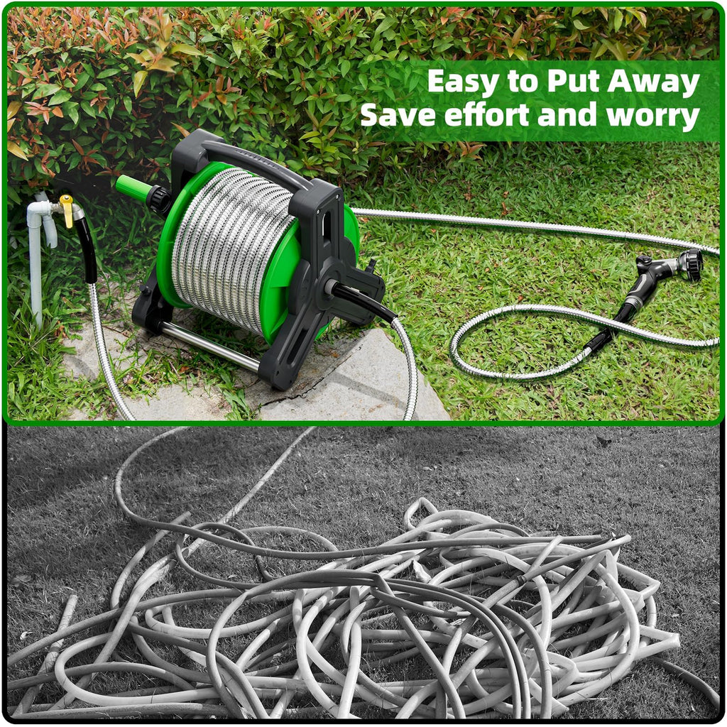 Portable 75ft Stainless Steel Garden Hose Reel H731