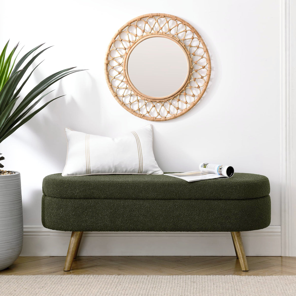 Oval Storage Bench with Rubber Wood Legs Green C58846