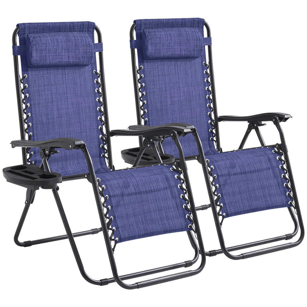 Oversized Padded Zero Gravity Chair Set of 2 with Pillow & Cup Holder A437