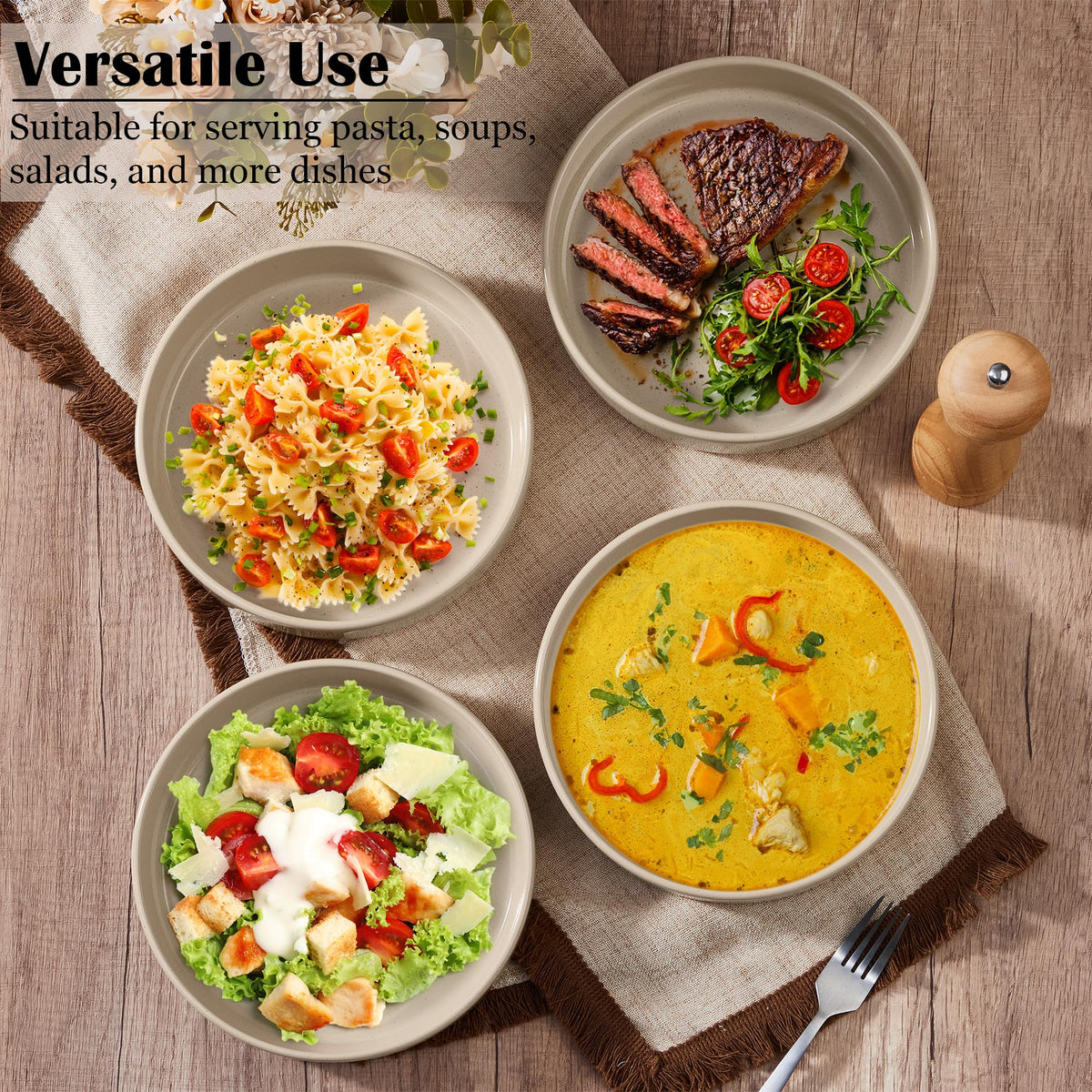 Stoneware Dinnerware Set with Pasta Bowls, Set of 4 R171402